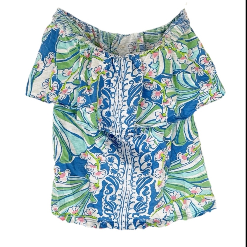 LILLY PULITZER Wiley tube top size M blue white ruffles bay blue coasting